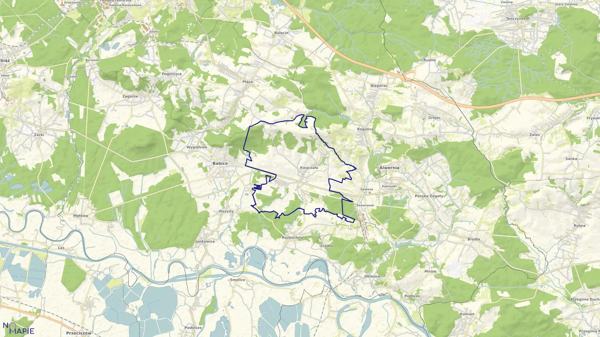 Mapa obrębu Kwaczała w gminie Alwernia