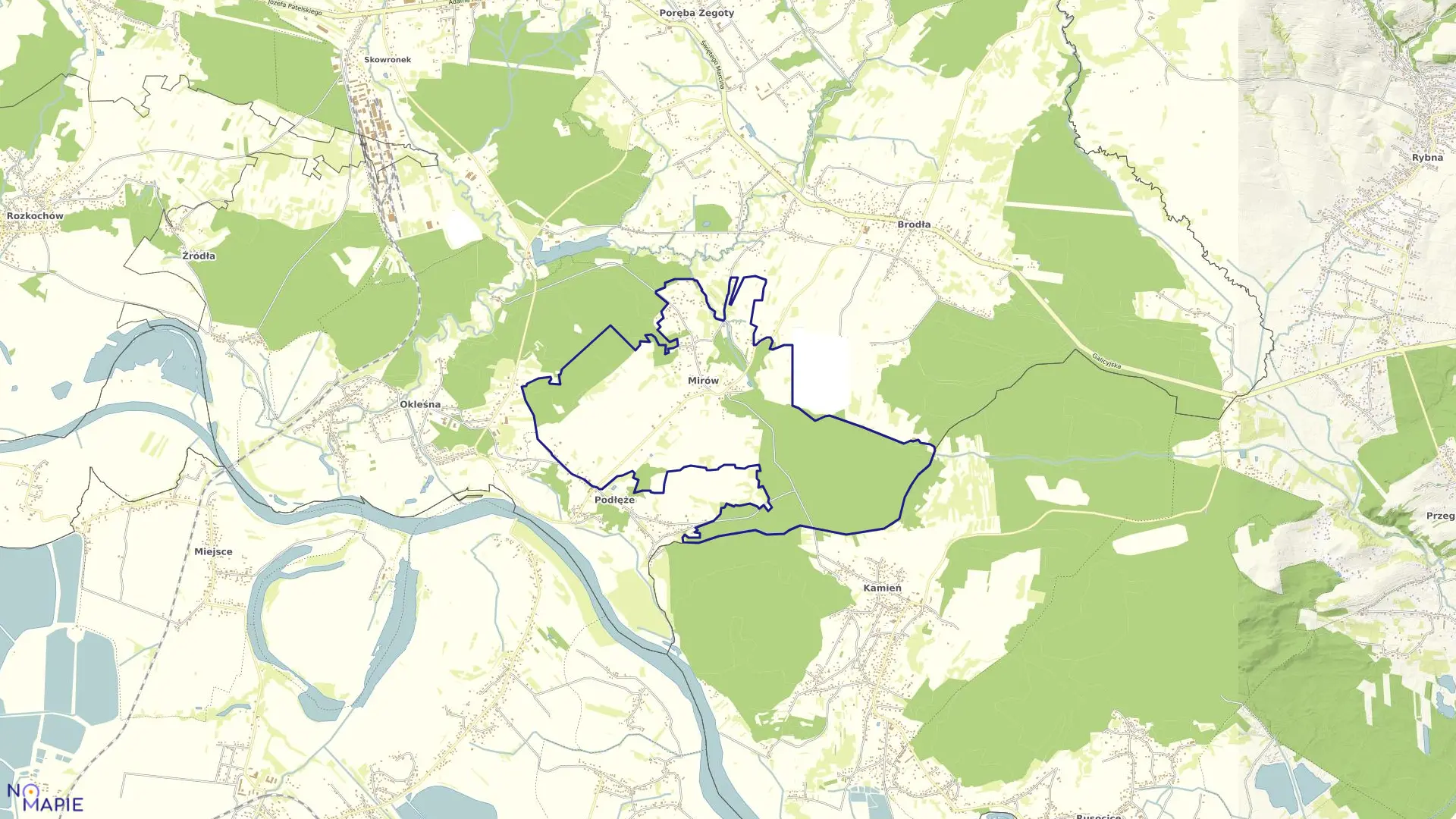 Mapa obrębu Mirów w gminie Alwernia