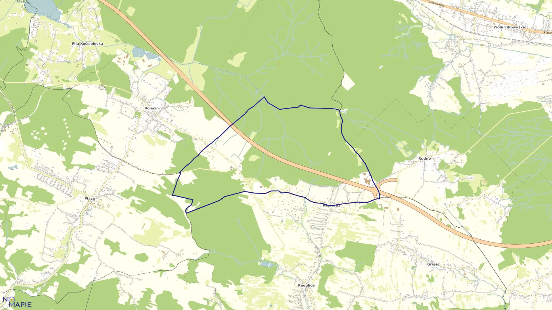 Mapa obrębu Nieporaz w gminie Alwernia